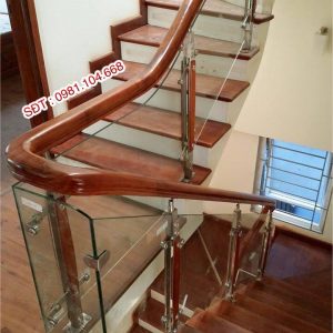 cầu thang kính gỗ