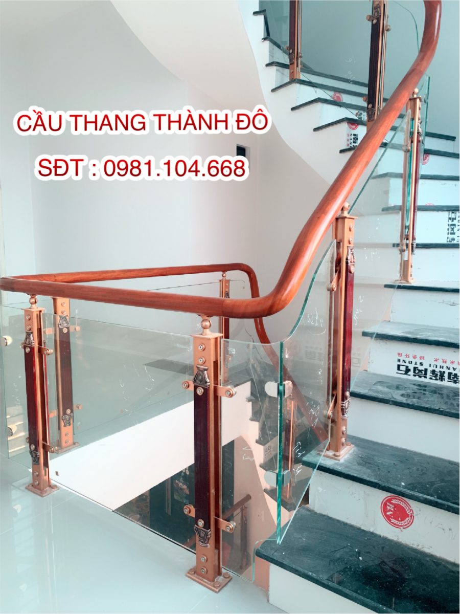 Cầu thang kính chân hợp kim nhôm