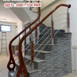 Cầu thang inox gỗ